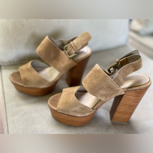 Aldo Suede Block Heeled Sandals Tan Women’s Size 6.5 - Picture 4 of 8